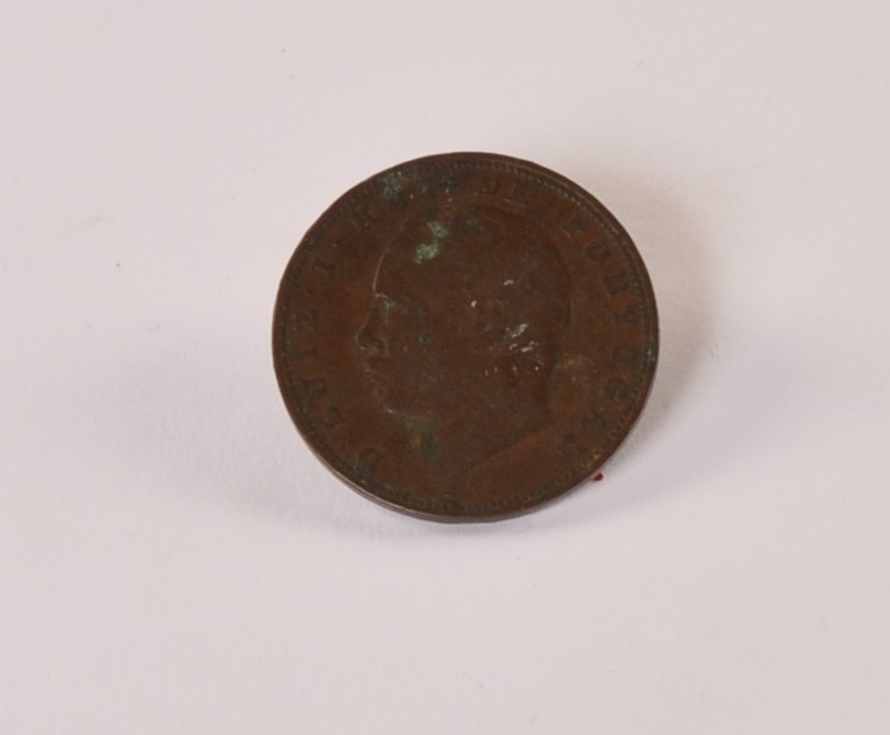 Portugisisk mynt av kobber. X REIS 1884, hode D LUIZ I REI DE PORTUGAL