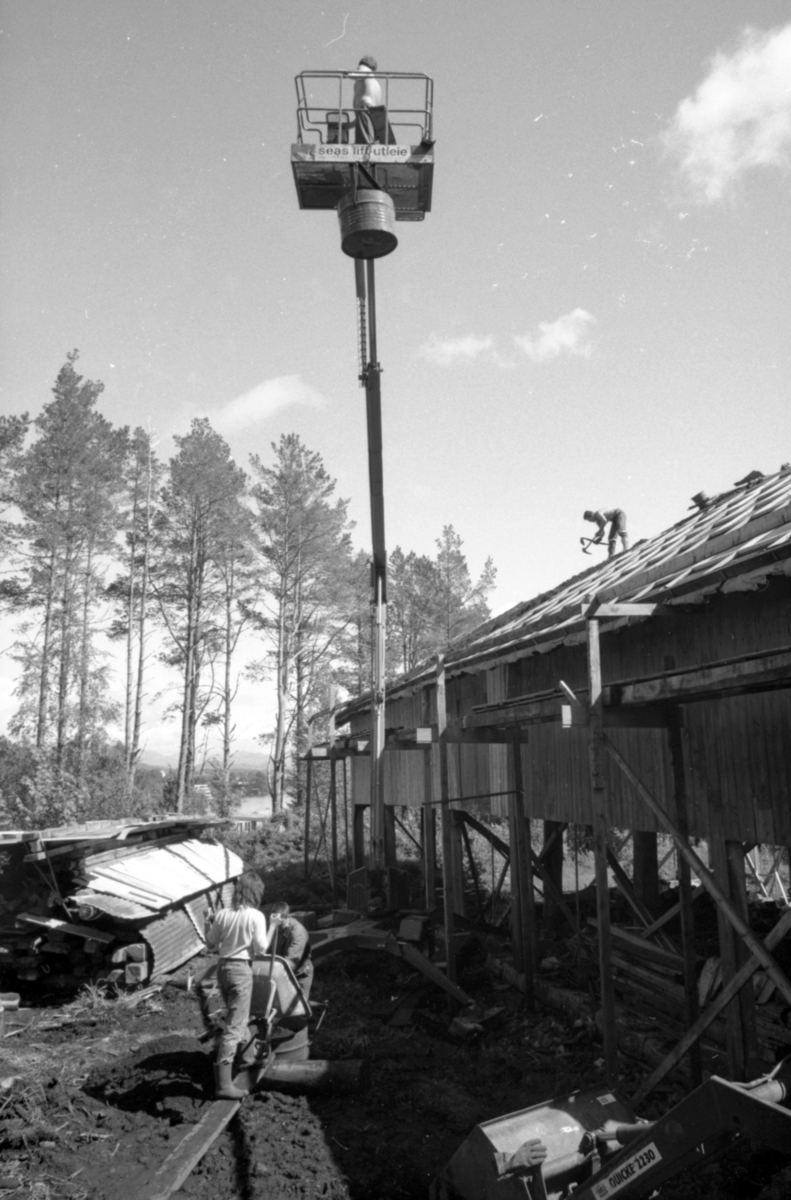 Dokumentasjonsbilder i serie av torvlegginga på Opshaugløa i Borgundgavlen på Sunnmøre Museum