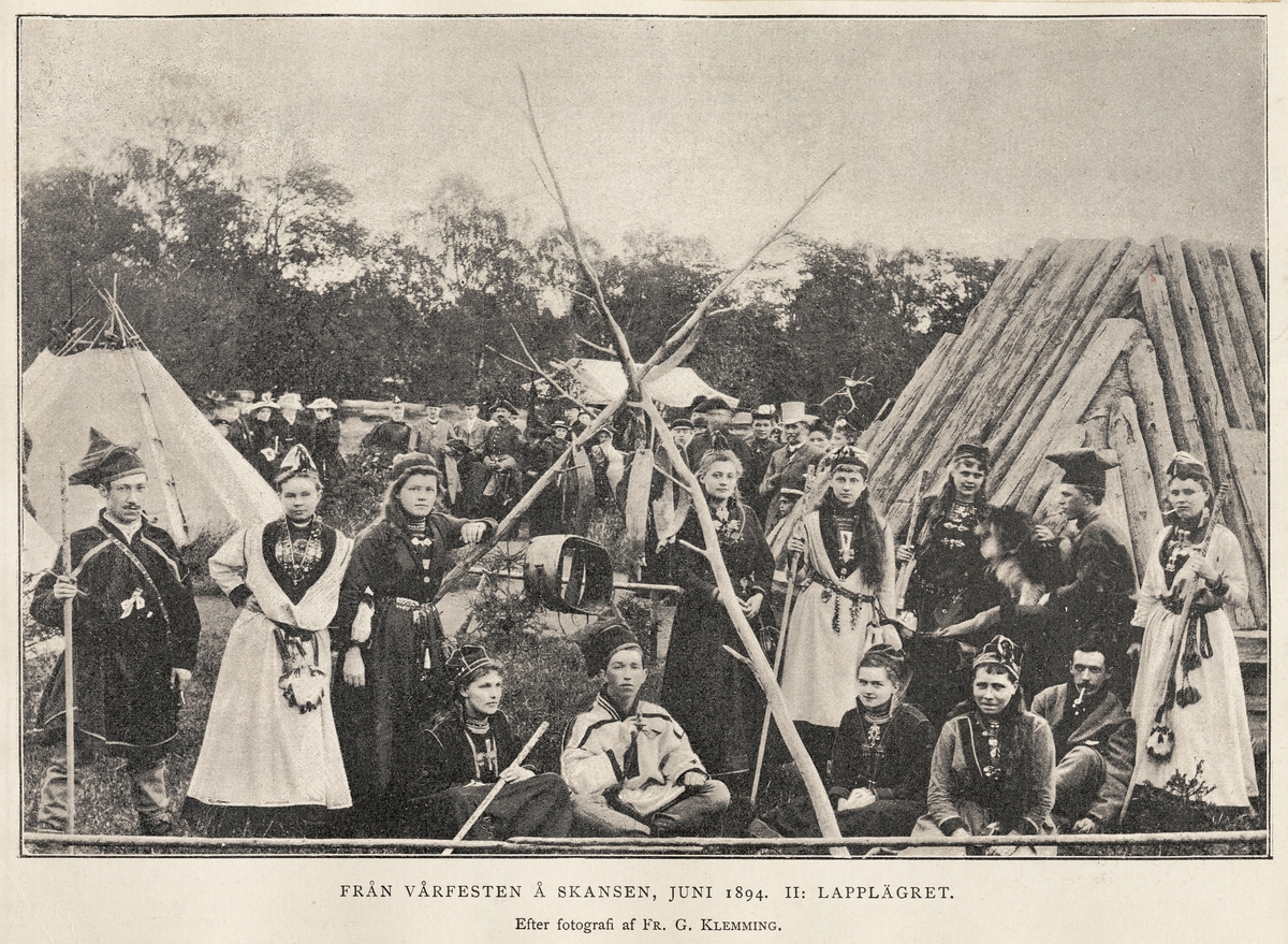 Foto av bild i Ny Illustrerad tidning, nr. 24 16/6 1894. Rubriken lyder: "Från vårfesten å Skansen, juni 1894, II: Lapplägret".