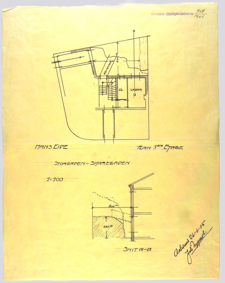 For Hr. Hans Eide. Plan av 1ste etage [Plantegning]