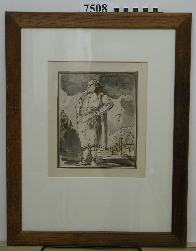Föreställer greven och amiralen C. A. Ehrenswärd från år 1780.
Inom glas och ram. Ramen av teak.