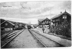 Postkort fra ca. 1910 med påskrift "Skreia Station". Stemple