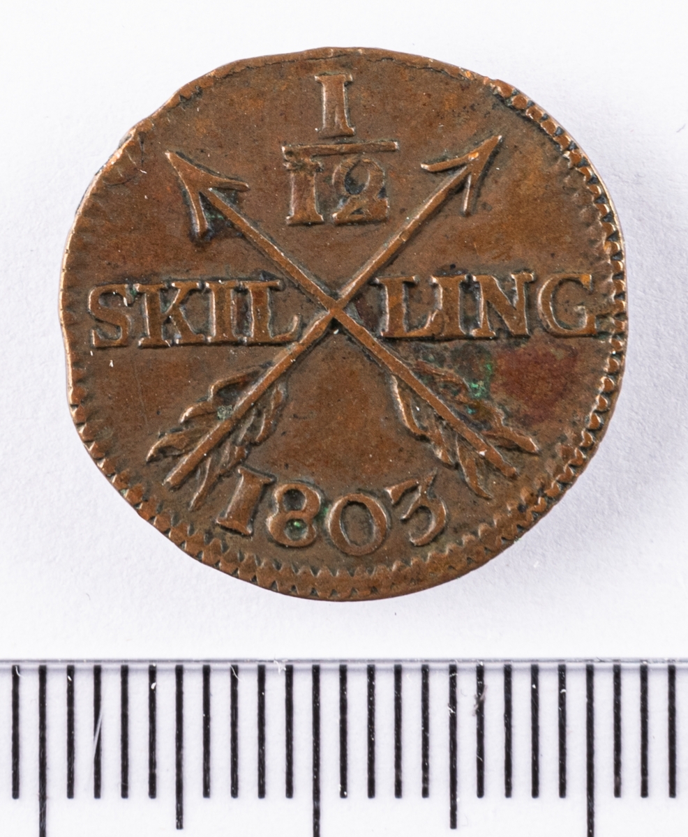 Mynt, Sverige, 1/12 skilling, 1803. 1/12 skilling, 1808.