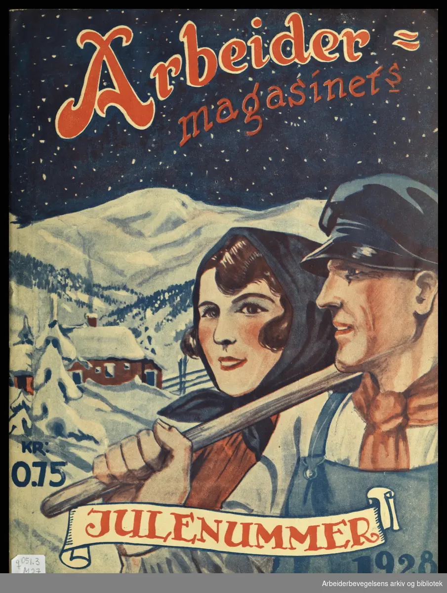 Arbeidermagasinets julenummer 1928. Arbeidermagasinet - Magasinet for alle. Illustrasjon av Roald Mortenssen.