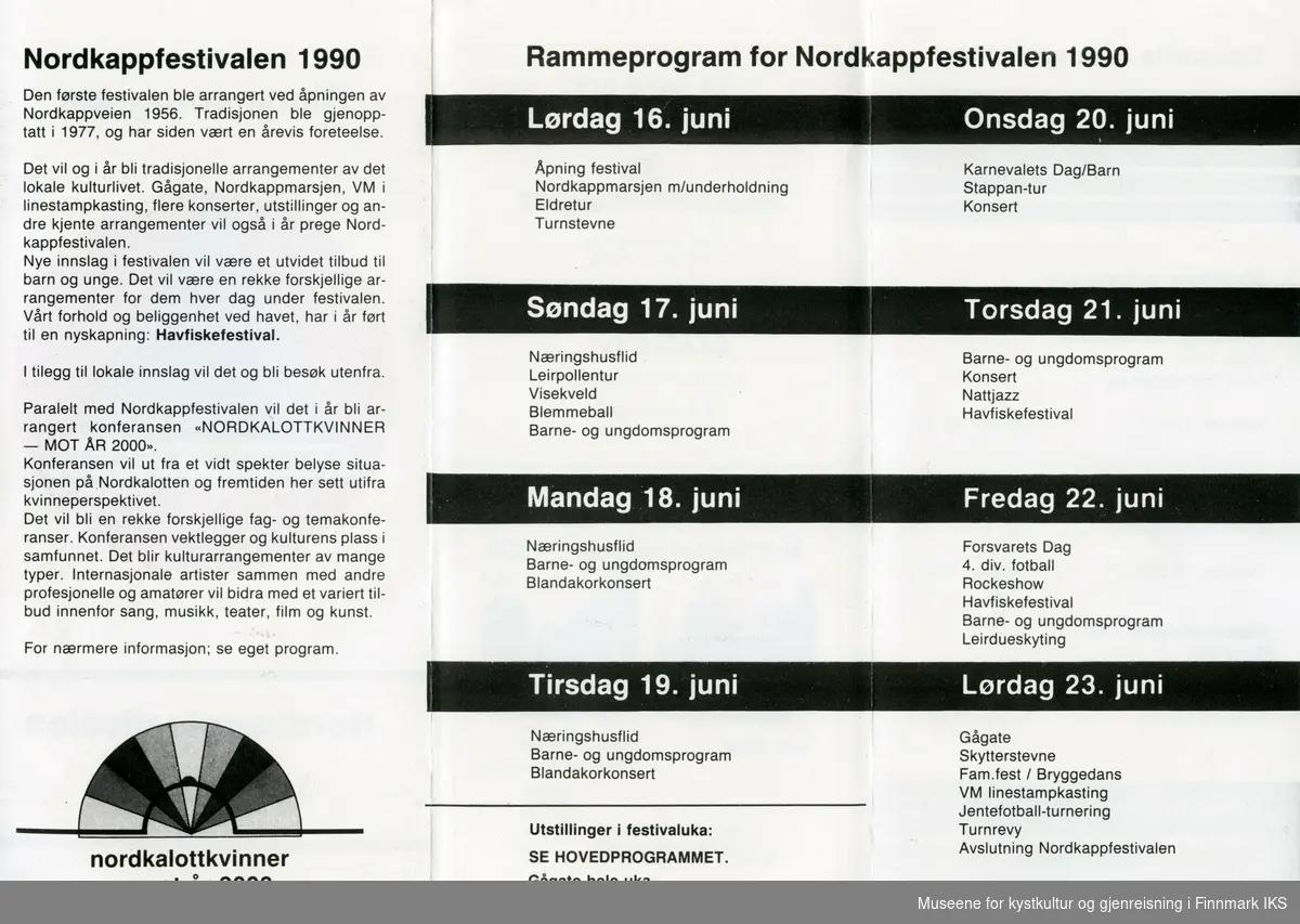 Rammeprogram for Nordkappfestivalen 1990, 16.-23.juni.