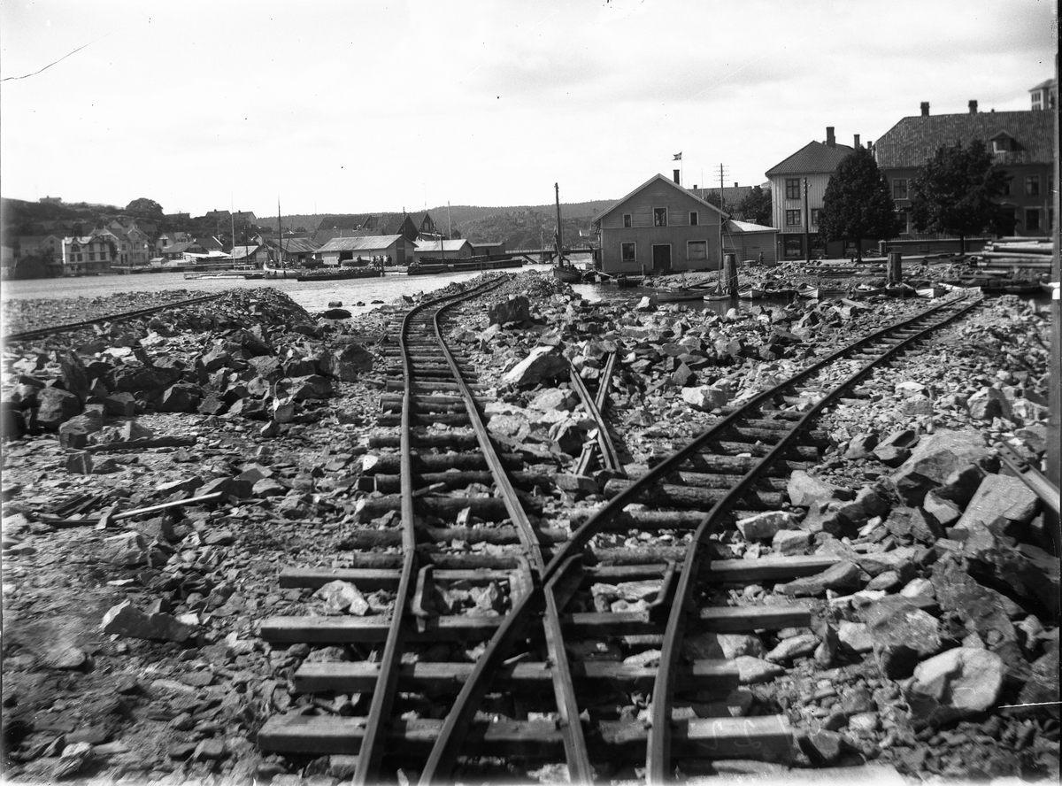 Bygging av jernbaneanlegget  i Kragerø, 1922.