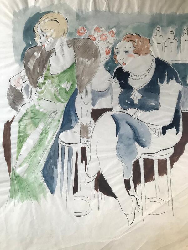 William Lunden, Damer i bar, akvarell på rispapir (Foto/Photo)