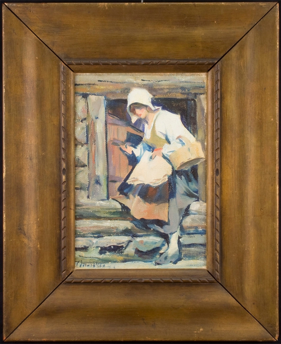 Kulla i härbredörren [Oljemålning] - Dalarnas museum / DigitaltMuseum