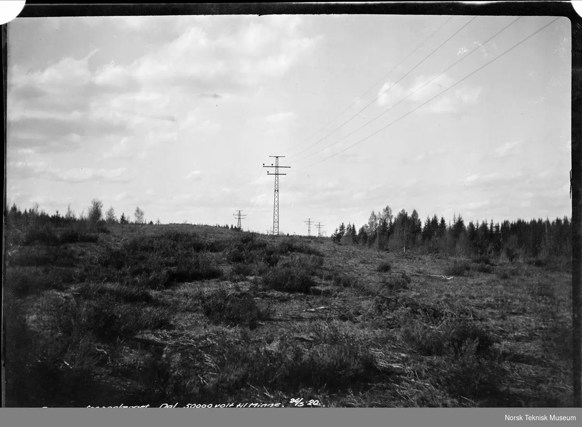 Høyspentledninger, 50000 volt fra Dal til Minne, Rånåsfossanlegget 24.5 1920.  