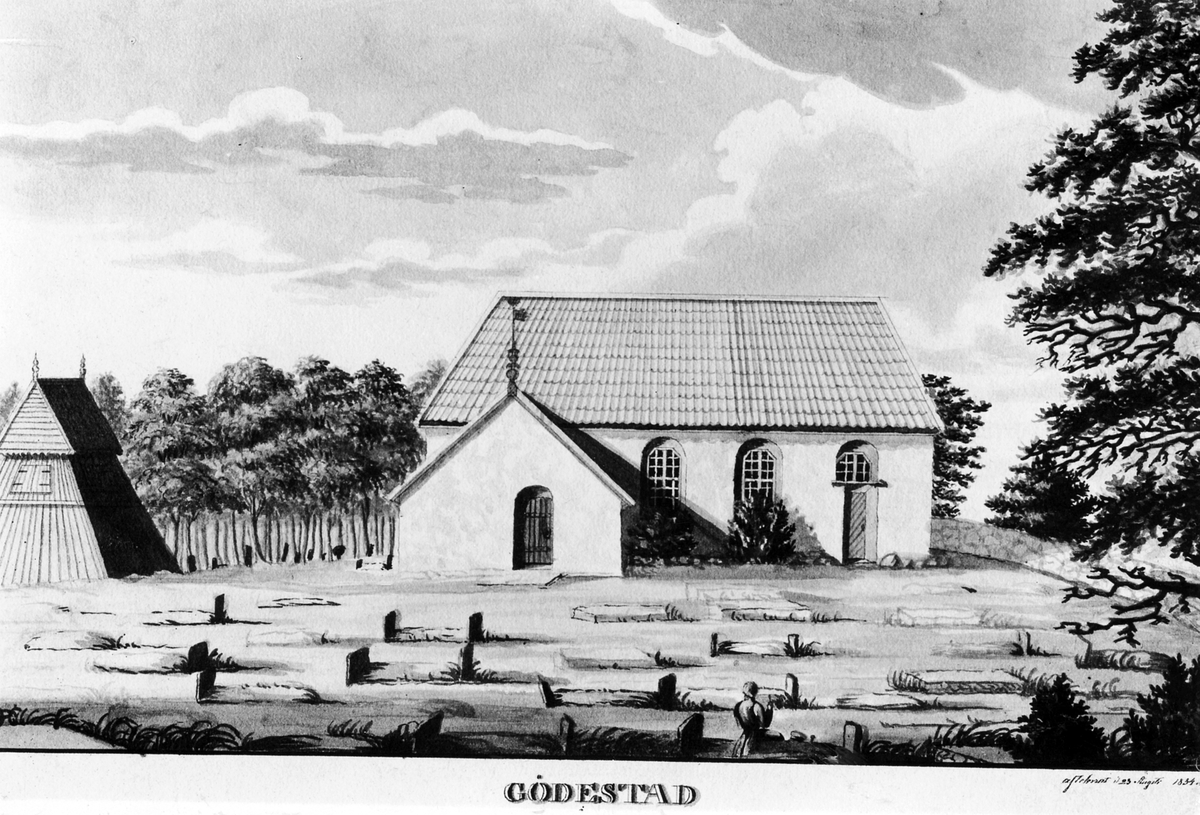 Varberg. Gödestads sn. Gödestads kyrka. Avtecknat 23 aug. 1834.