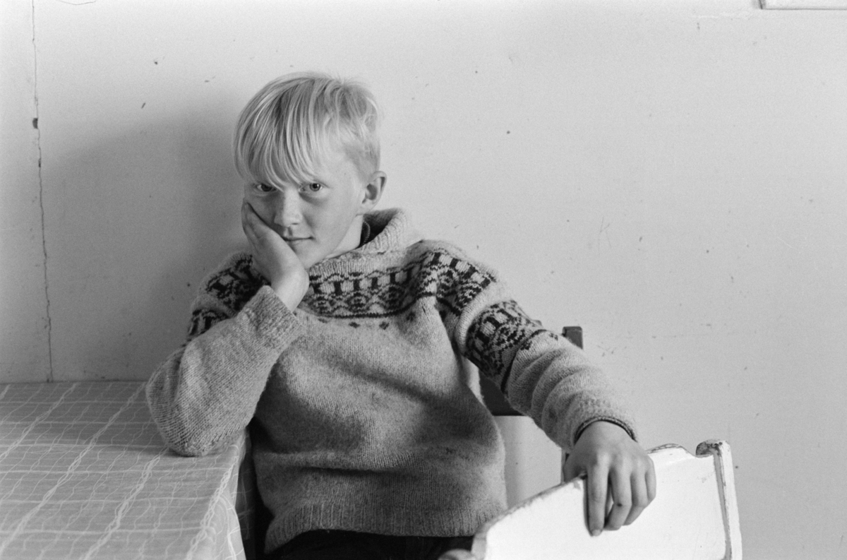 Portrett av en ung gutt ved et bord