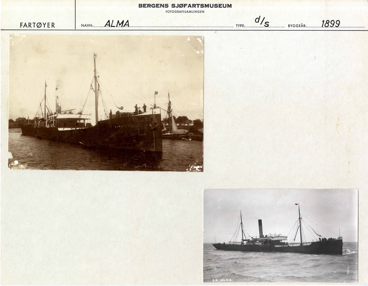 To fotografi av DS ALMA (bygget 1899).