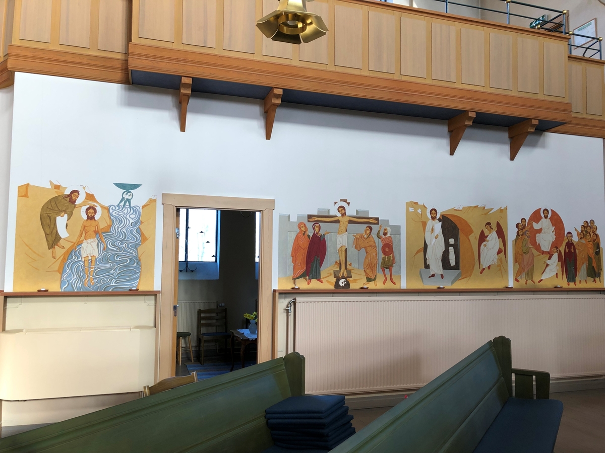 Örsjö kyrka, Nybro pastorat. Kalmar län. Väggmålning med motiv från Nya testamentet.