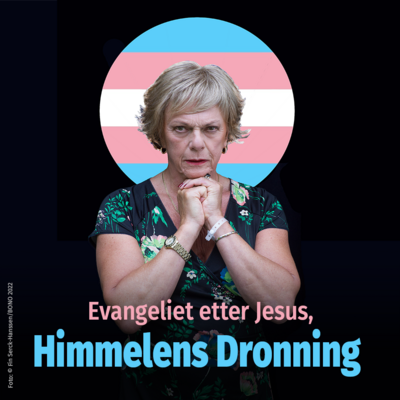 Esben Esther Pirelli Benestad sitter med foldede hender med transgenderflagg formet som en glorie.. Foto/Photo