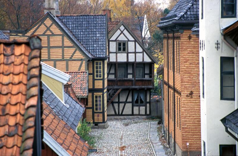 Oversiktsbilde over gamlebyen i Friluftsmuseet