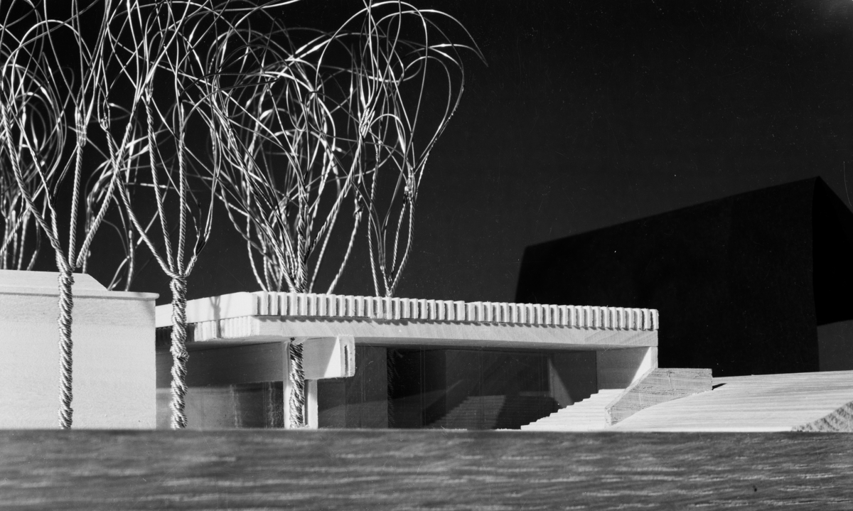 Arkitekturfoto av en modell av Venezia-paviljongen, tegnet av Sverre Fehn. *** Local Caption *** Fehn, Sverre, arkitekt (1924-2009)