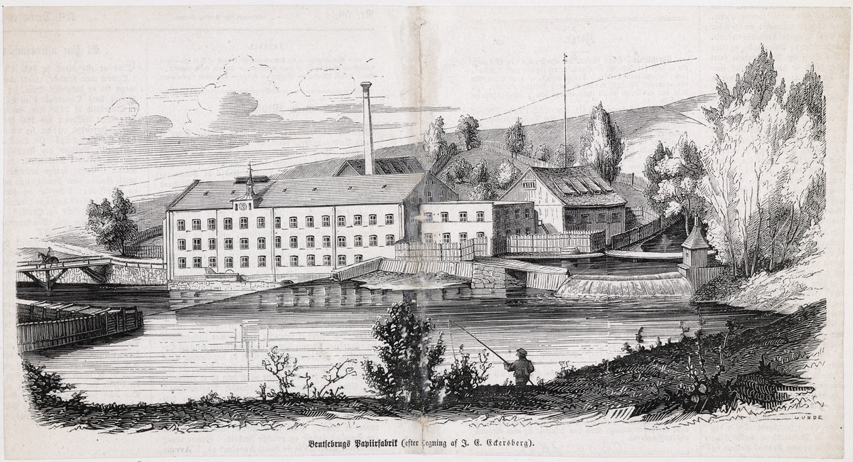 arkitektur, fabrikk, papirfabrikk, elv, foss, stryk, bru