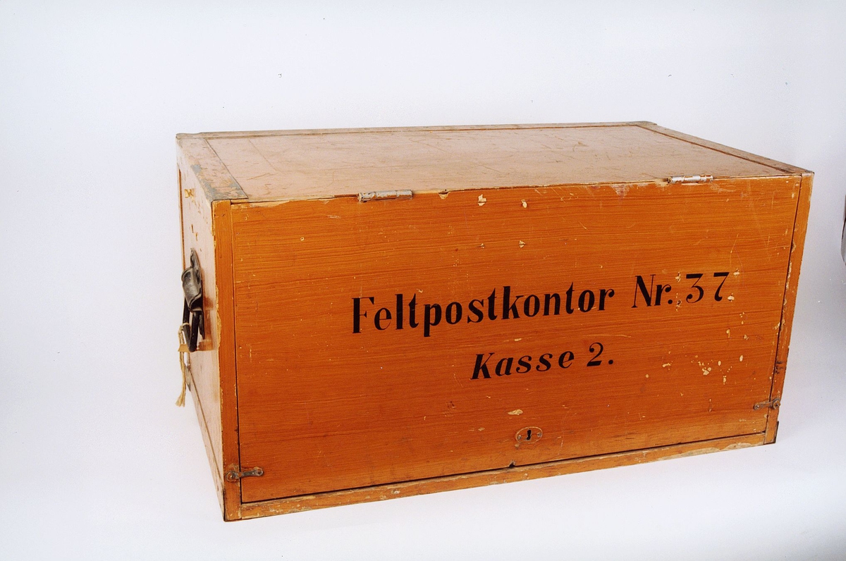 postmuseet, gjenstander, postemballasje, kasse, feltpostkasse, brukt ved Setnesmoen feltpostkontor, Feltpostkontor Nr. 37, Kasse 2