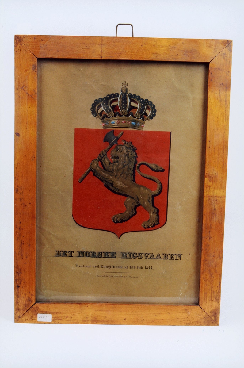 postmuseet, gjenstander, riksvåpen 1844, innrammet