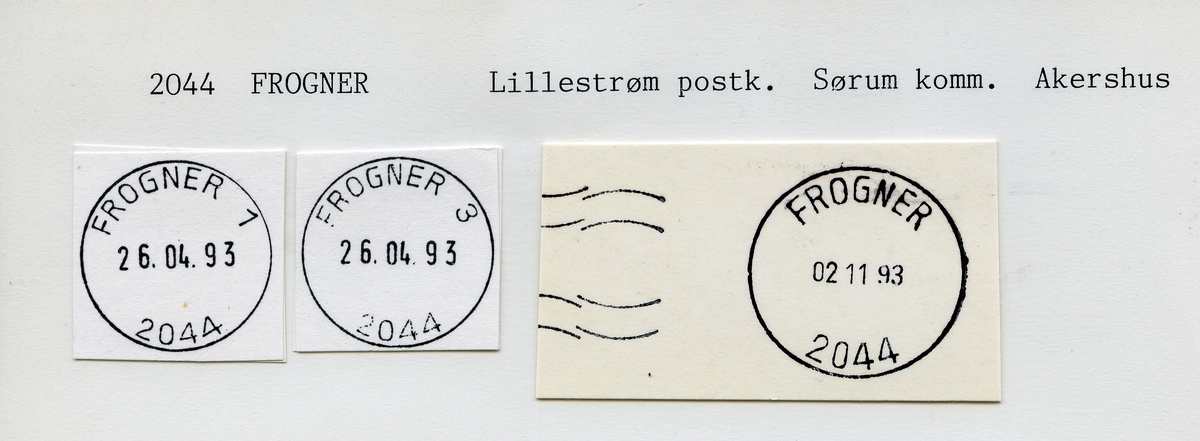 Stempelkatalog 2044 Frogner, (Frogner Jernb.st.), Sørum, Akershus