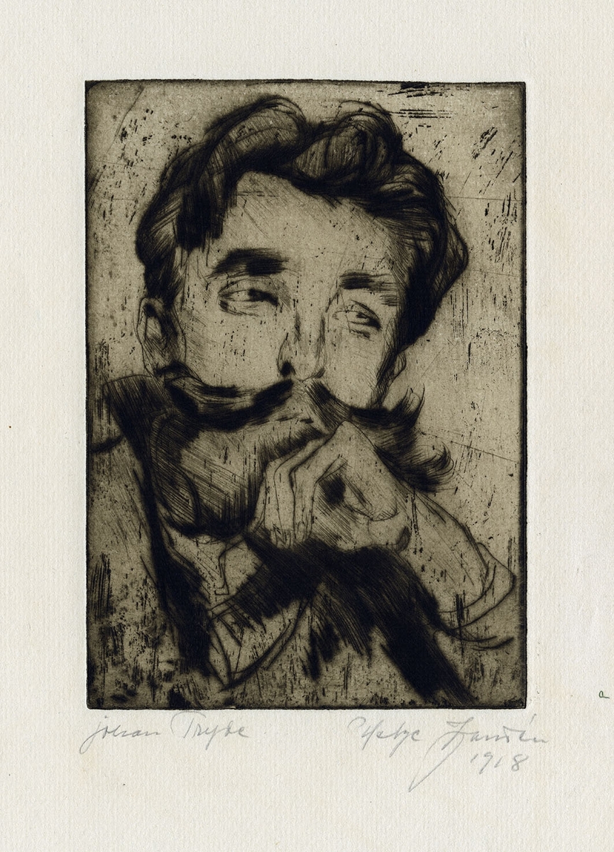 Konstnären Johan Tryde, en man med stor mustasch och skägg.