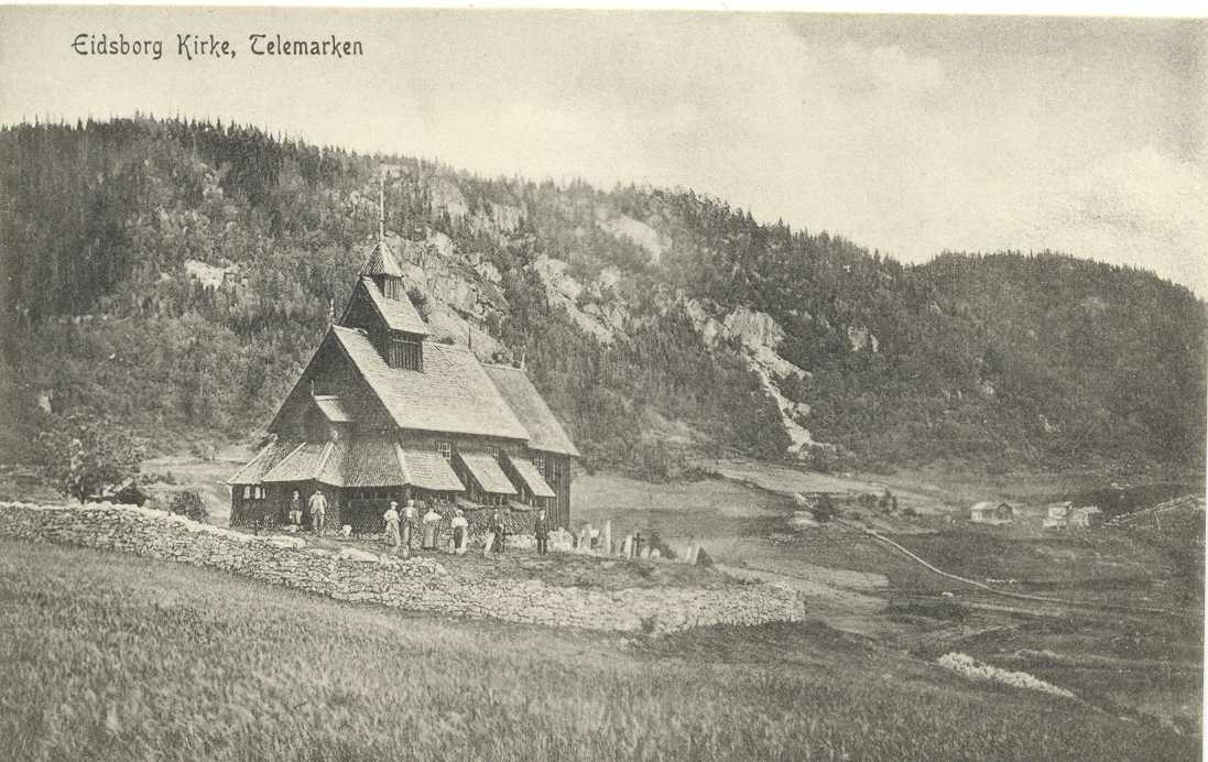 Postkort. Eidsborg Stavkyrkje før 1927