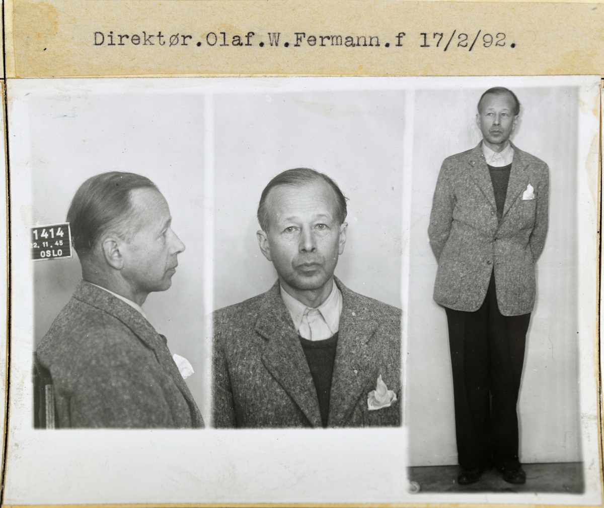 Forbryterportrett av direktør Olaf W. Fermann - Justismuseet ...