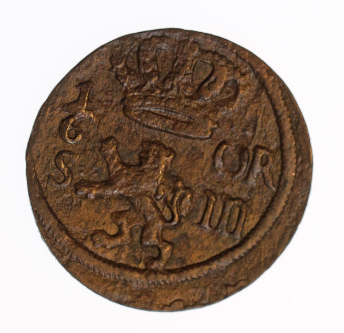 Mynt, 1/6 öre från Karl XII tid, 1708