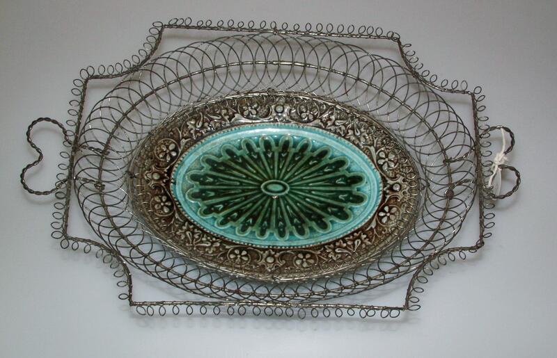 Wire craft, colourful serving dish.