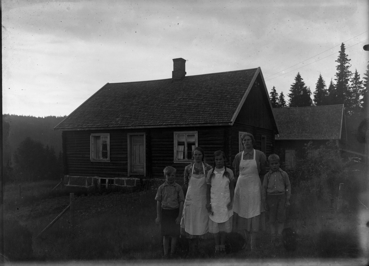 Gruppeportrett, kvinner og barn ved gårdstun. Familien Romsdalen. Nr. 2 fra venstre er Ole Romsdalens kone Asta Romsdalen 

Fotosamling etter fotograf og skogsarbeider Ole Romsdalen (f. 23.02.1893).