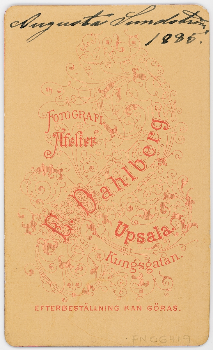 Kabinettsfotografi - Augusta Sundström, Uppsala 1885