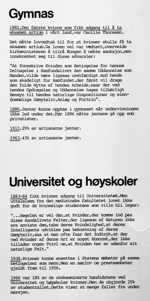 Sommer-75. Tekster til utst."Kvinneliv-kvinnekår". Gymnas(Foto:A.Eckhoff)