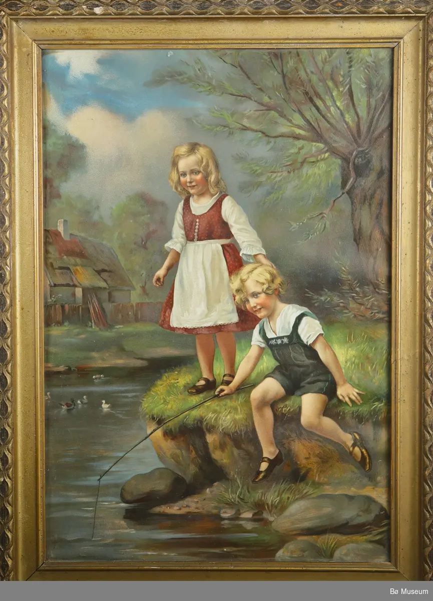 To barn med fiskestang