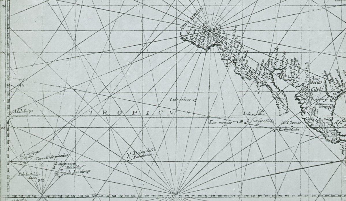 Glasnegativ med motiv av karta över Stilla havet.