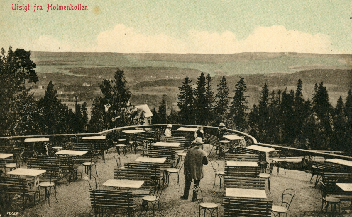 Postkort med utsikt frå Holmenkollen.