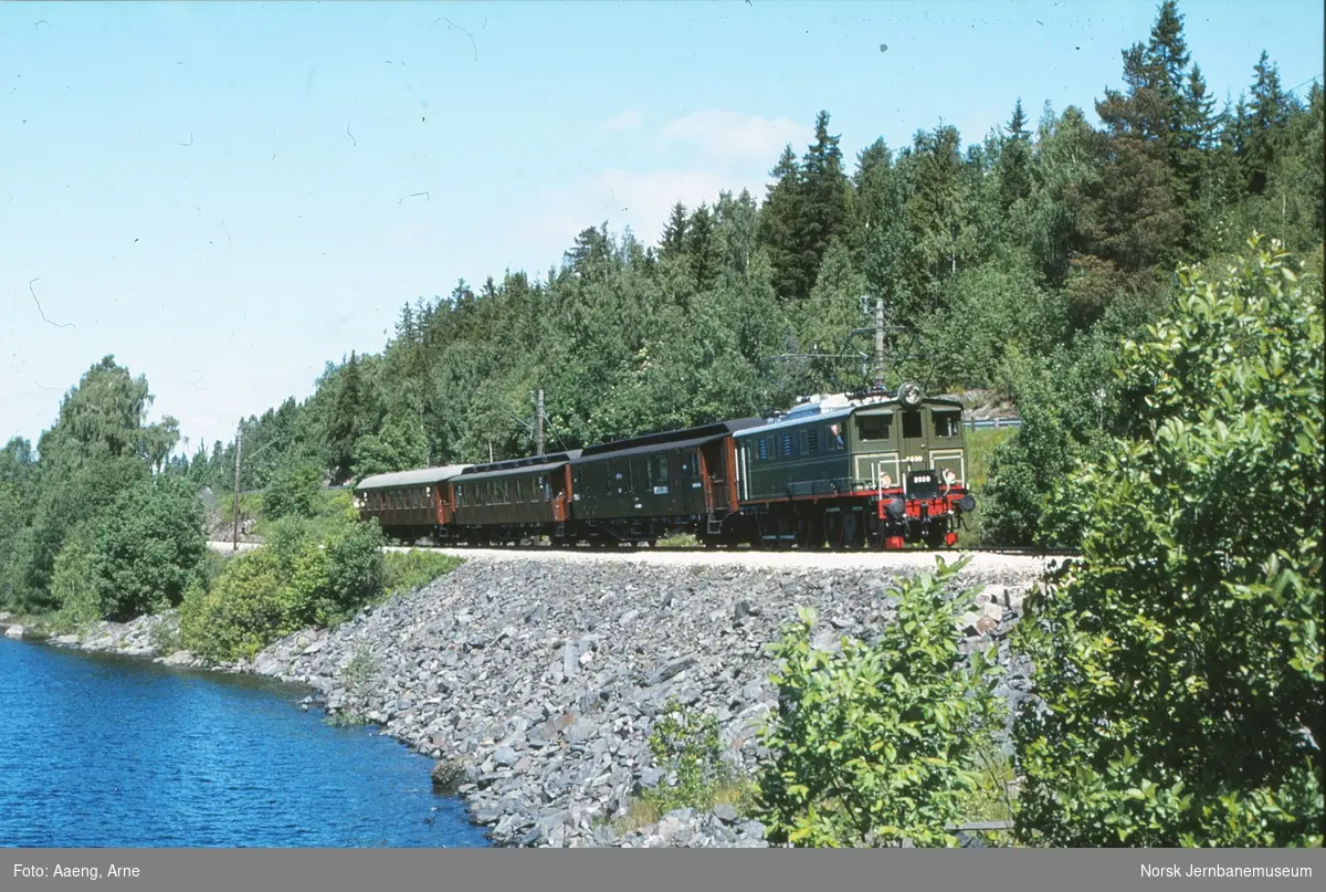 Elektrisk lokomotiv El 5 2039 med veterantog for Norsk Jernbaneklubb mellom Eidsvoll og Minnesund