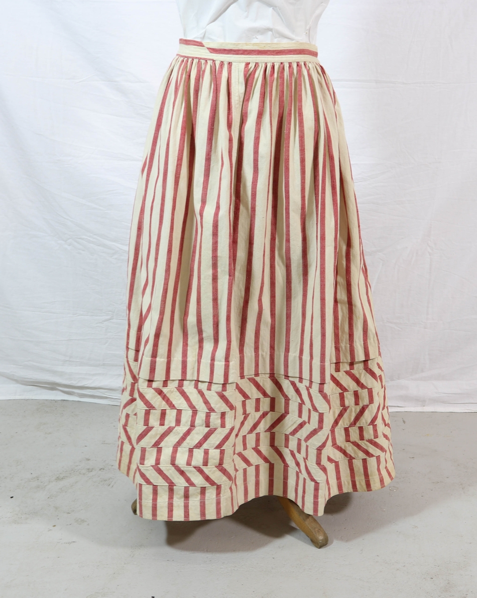 Rød og hvit stripete kjole brukt under andre kjoler