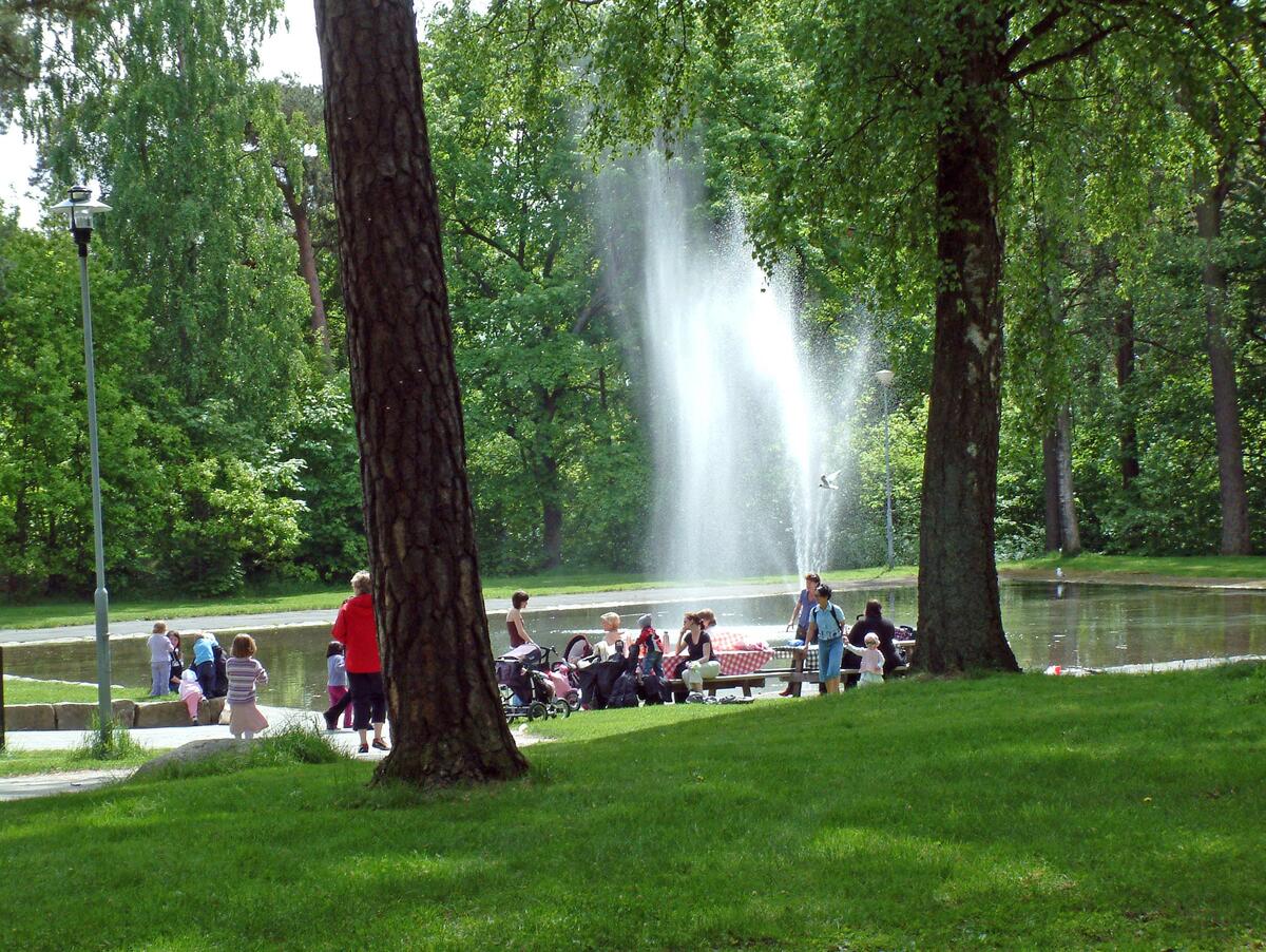 Barn på picnic i Kulåsparken en sommerdag