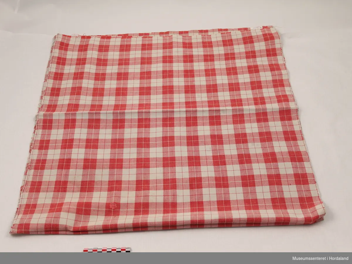 Rødt og hvitt rutete sengetøy med kvadratisk form.