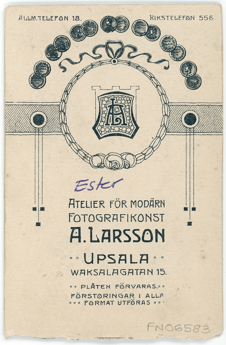 Kabinettsfotografi - Ester, Uppsala 1913