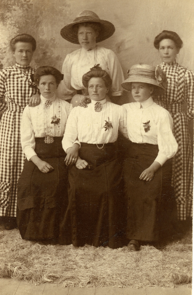 Gruppebilde av seks damer. I midten bak er Barbo Dalen