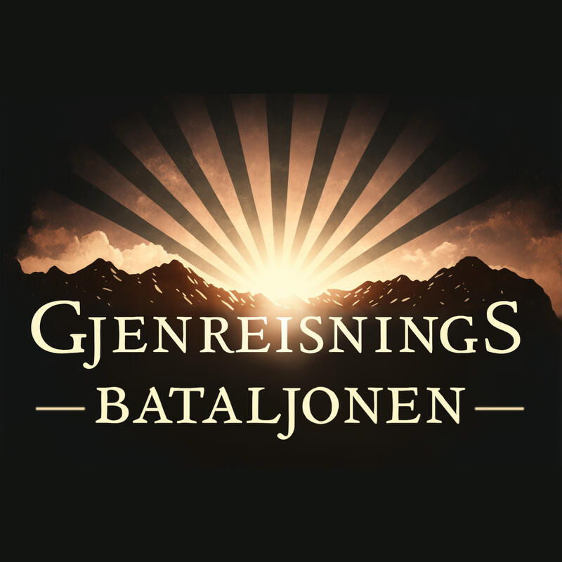 Ikon til podcasten "Gjenreisningsbataljonen", der vi ser en sol som står opp bak nordnorske fjell.