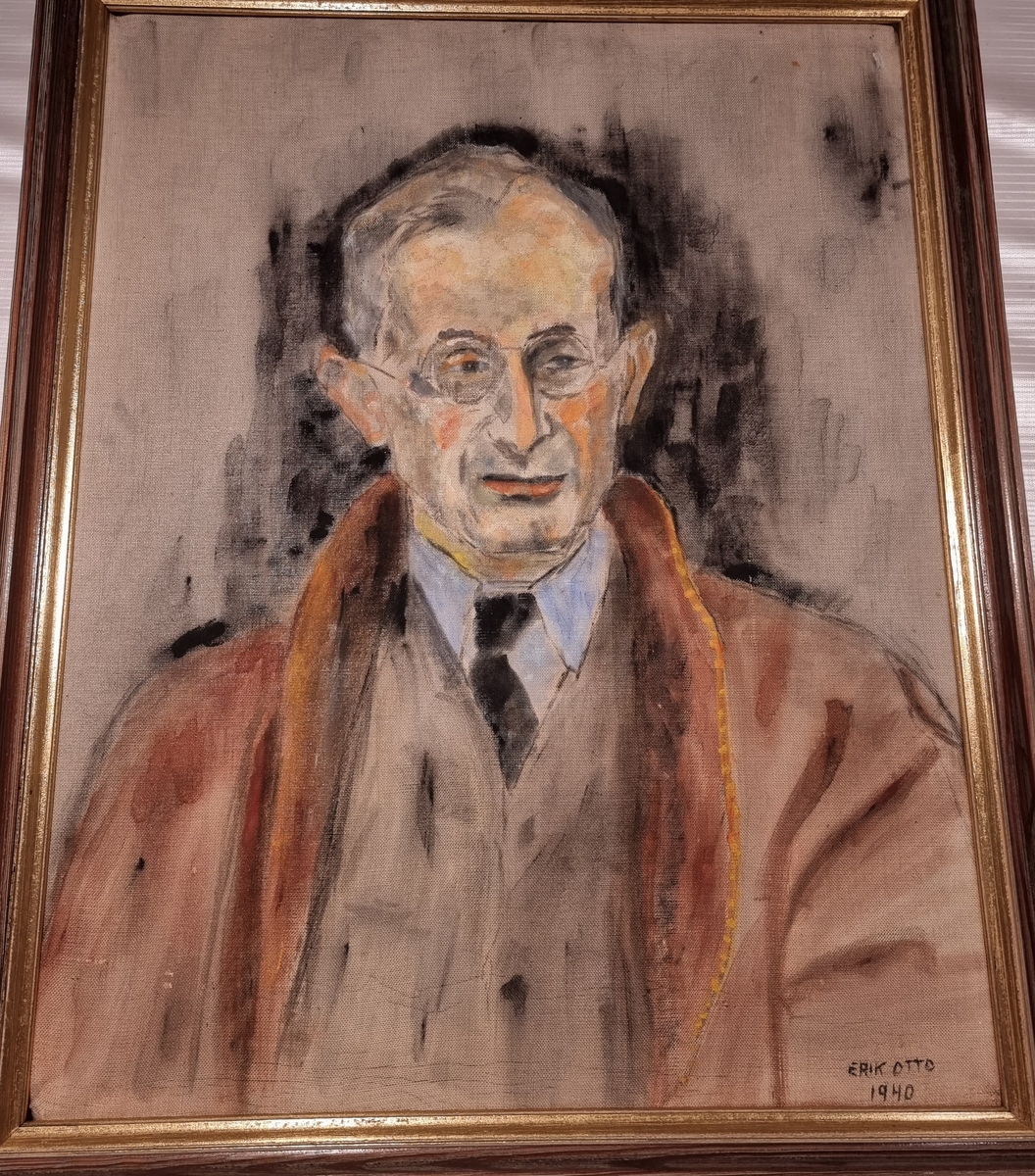 Portrett-maleri av Erik Otto Seligmann (1916-1943). Akryl på lerret med tre-ramme. Signert Erik Otto, 1940. Den portretterte er Richard Seligmann (1884-1942), Eriks far.