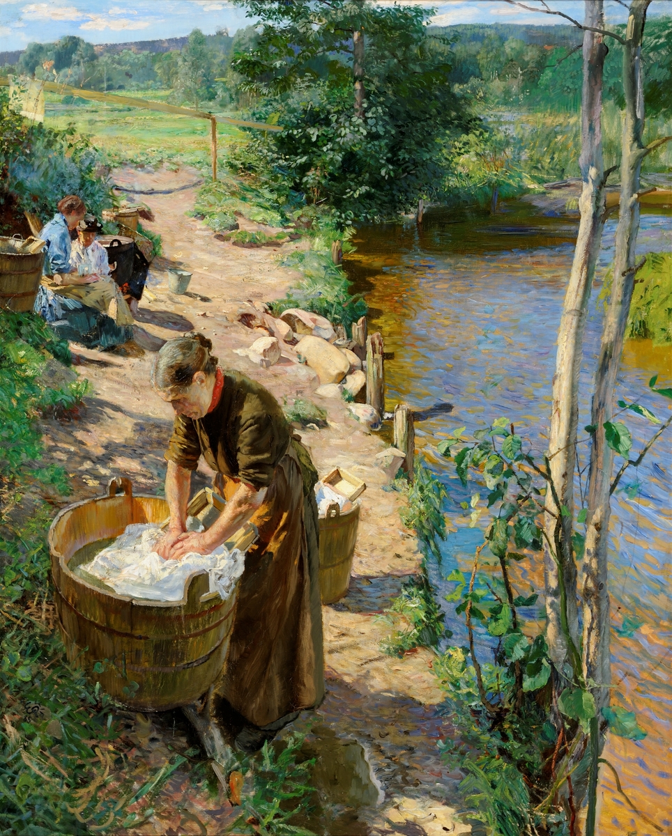 Vaskekoner ved elven [Maleri]