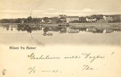Postkort, Hamar by, Hamarbukta, Mjøsa, Hamar brygge, mjøsbåt