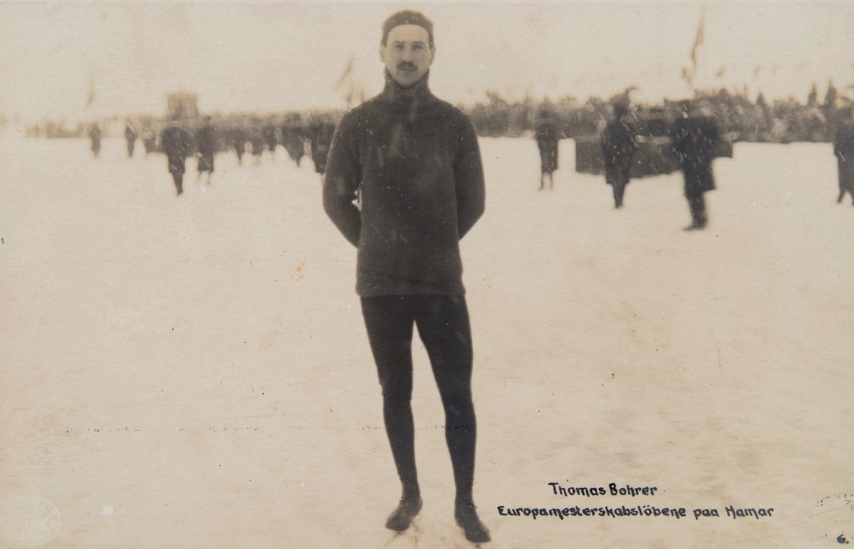 Postkort, Hamar, Veslemjøsa, mjøsis, europamesterskap på skøyter 1911, EM 1911, østerriker Thomas Bohrer ble nr 2 sammenlagt, 

