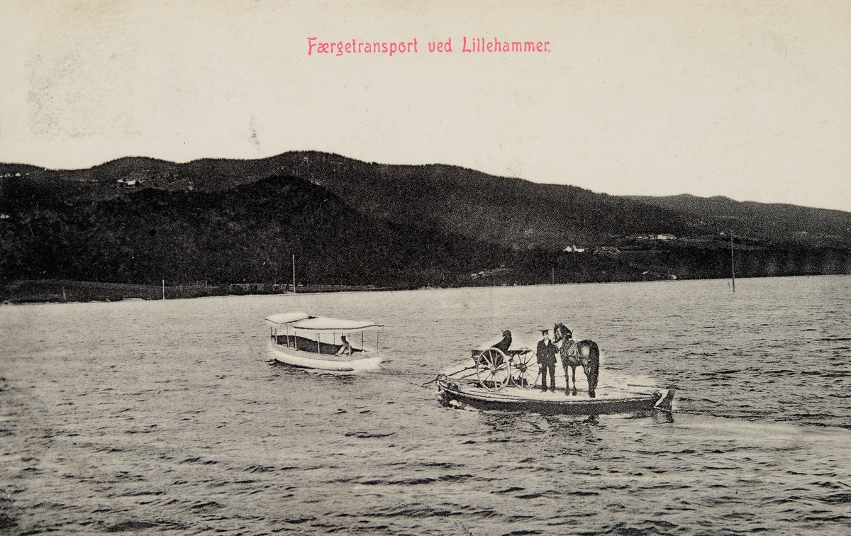 Postkort, Lillehammer, Vingnes, motorbåten M/B Fram var sundbåt helt til Vingnesbrua ble bygd i 1935,