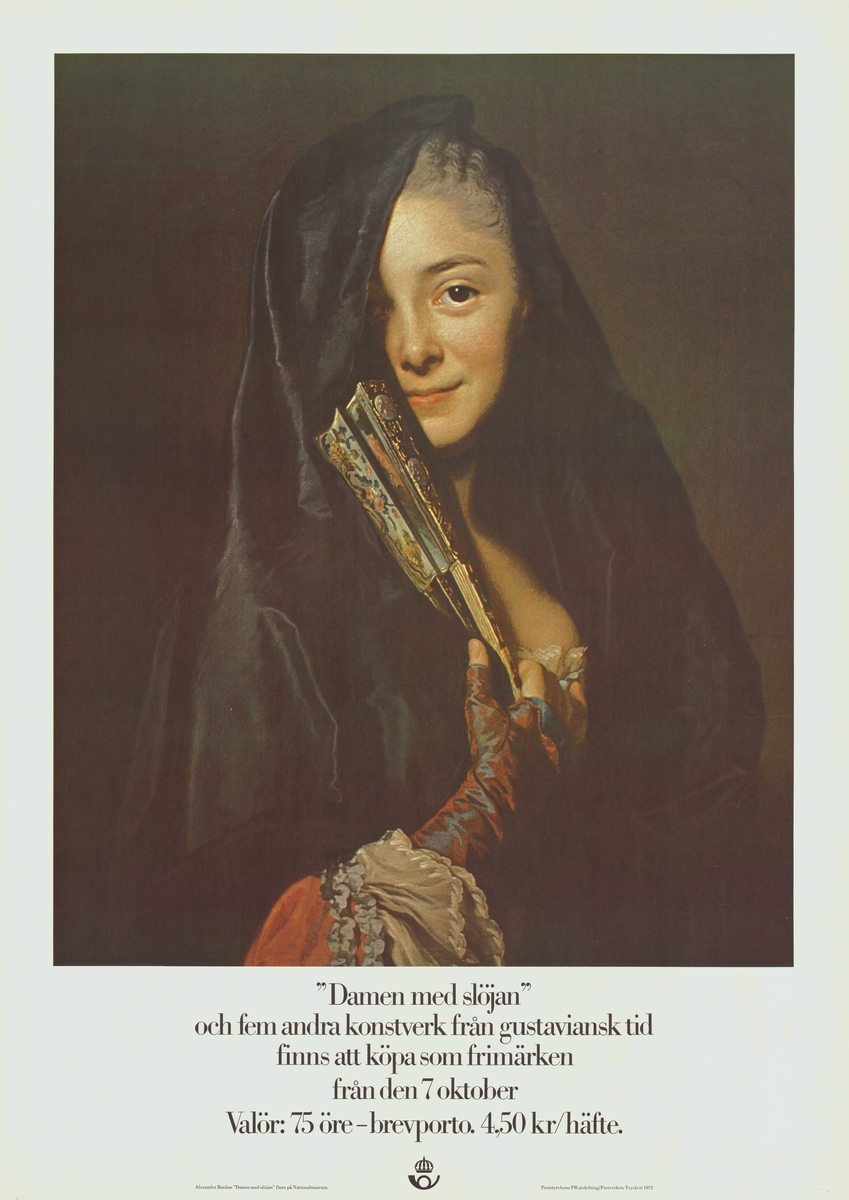 Affisch. Bild på Alexander Roslins konstverk "Damen med slöja". Text under. Postsymbol.