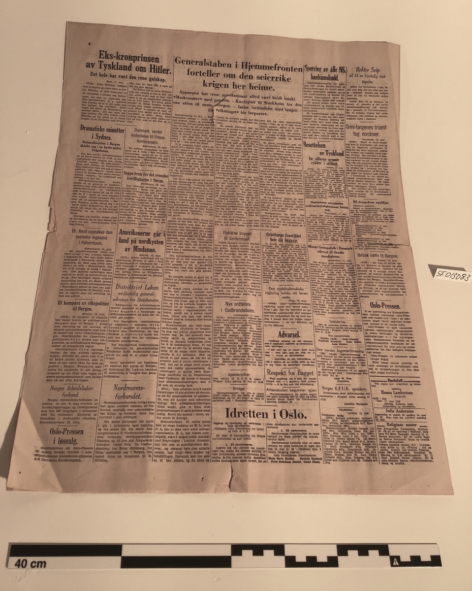 Avis fra frigjøringsdagen etter andre verdenskrig
Fellesavis som ble utgitt i Oslo i de fem første frigjøringsdagene i mai 1945, 4 sider
