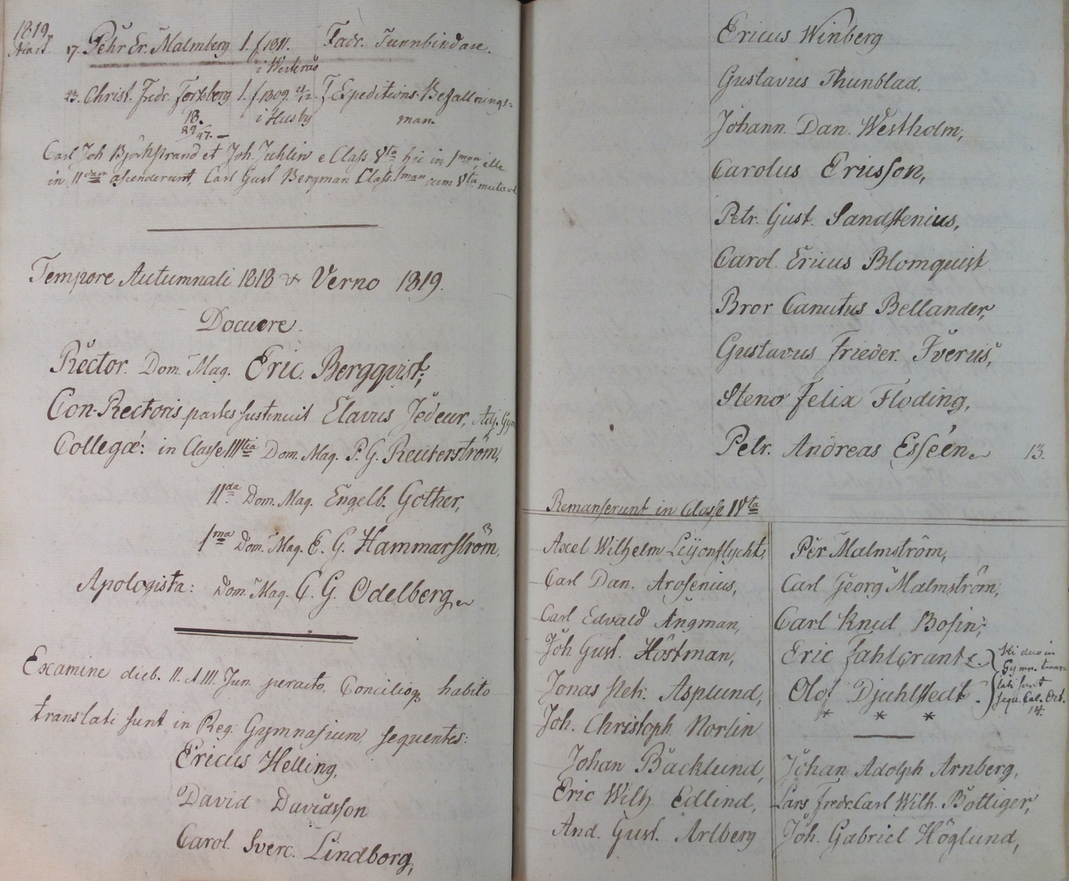 Rudbeckianska skolan i Västerås elevlängd 1811-1820.